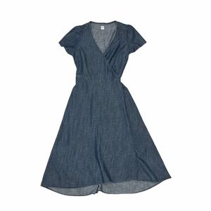 GAP Denim Chambray True Wrap Dress Tie Waist Medium Wash Classic Womens Small